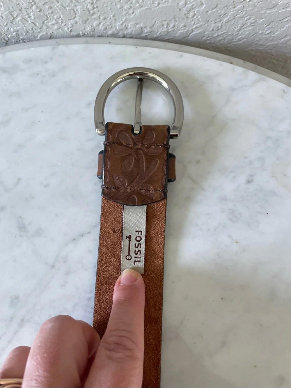Fossil Floral Embossed Leather Belt